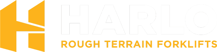 Harlo Rough Terrain Forklifts Logo with Strapline (White Version) Harlo logo in white with "Rough Terrain Forklifts" strapline
