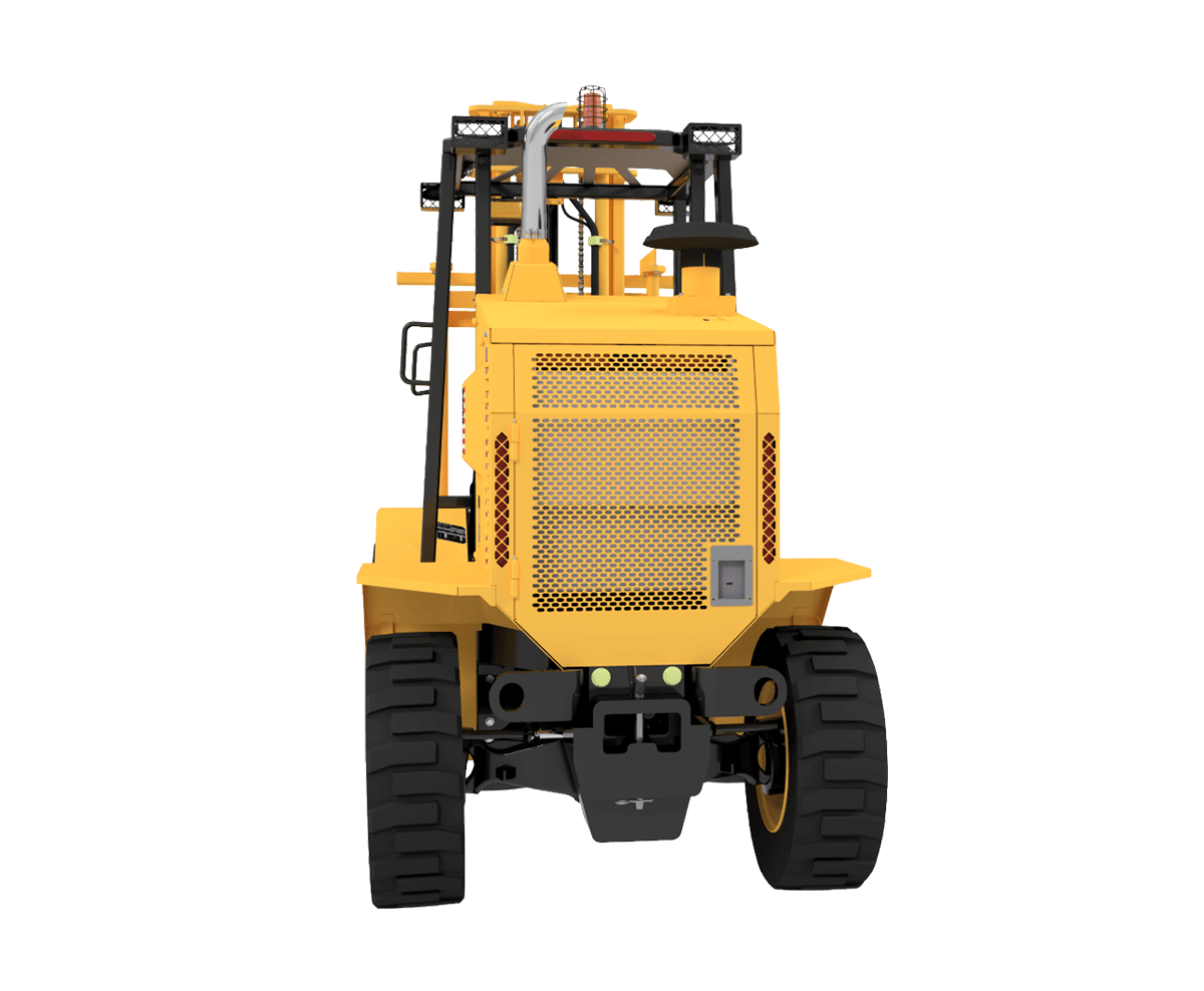 Harlo H4 Compact Series rough terrain forklift, rear view