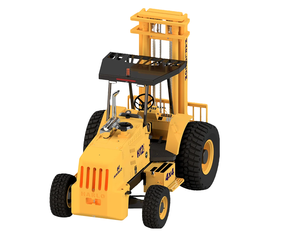 Harlo H12 Series rough terrain forklift, front three-quarter angle view