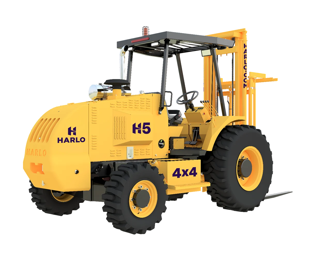 Harlo H5 Series rough terrain forklift, front three-quarter angle view