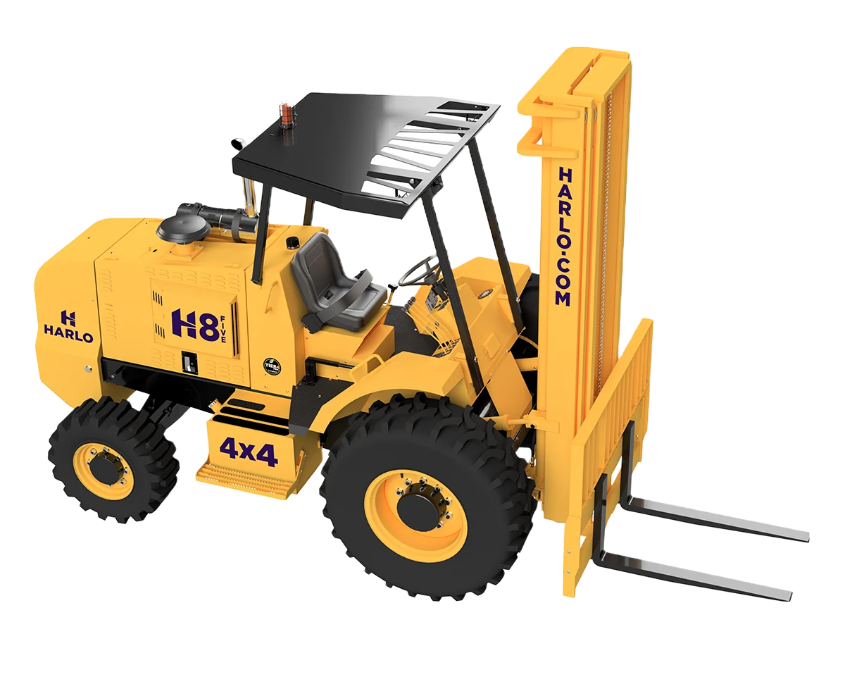 Harlo H8 Series rough terrain forklift, front three-quarter angle view