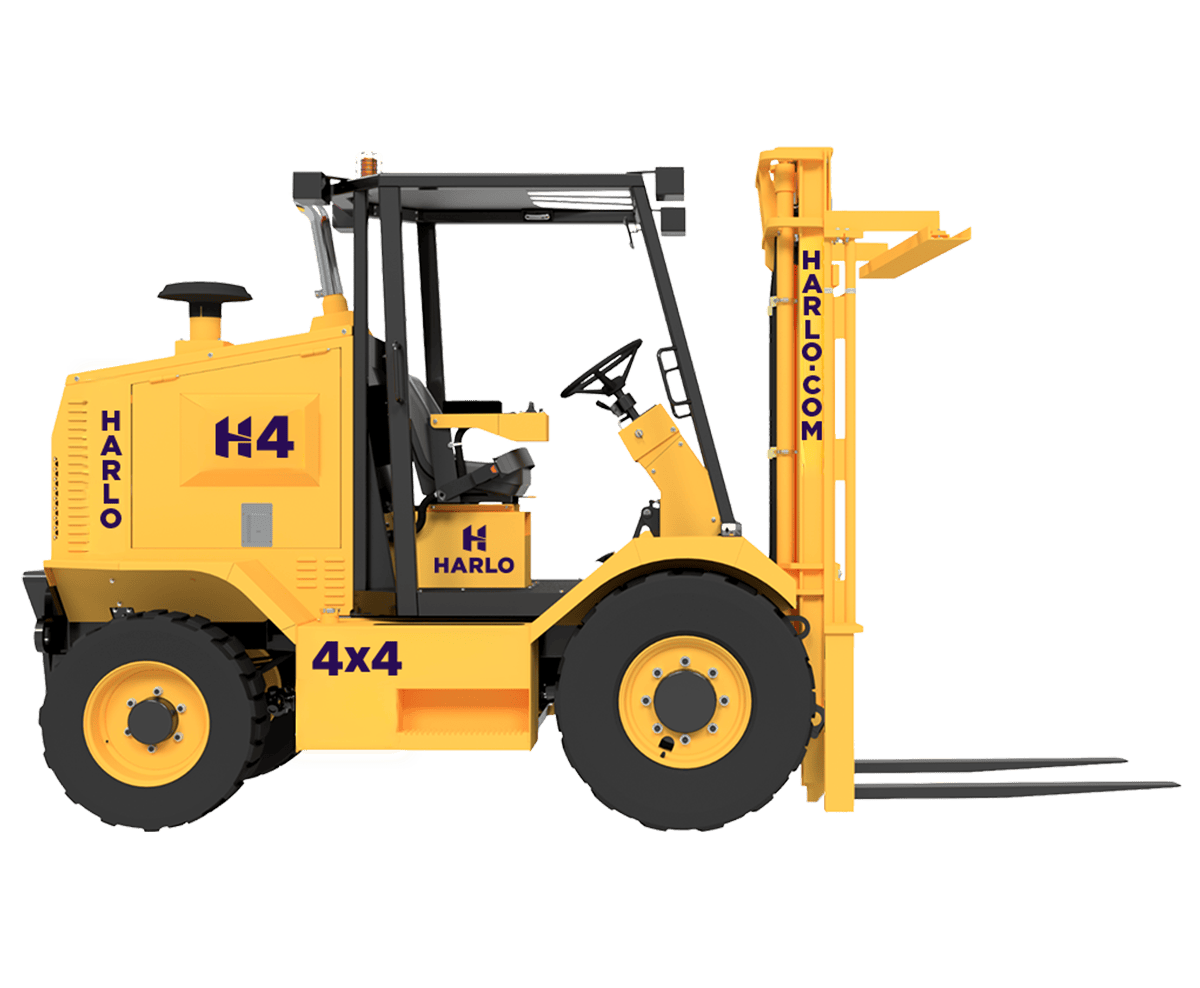 Harlo H4 Series 4x4 rough terrain forklift, side view